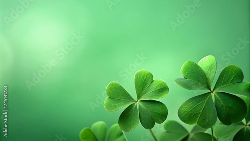 Green clover leaves on green background. St. Patrick's Day concept