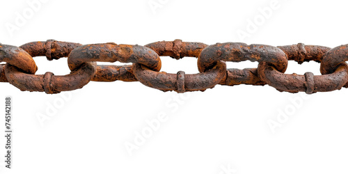 Rusty shipyard metal chain link isolated on white or transparent background