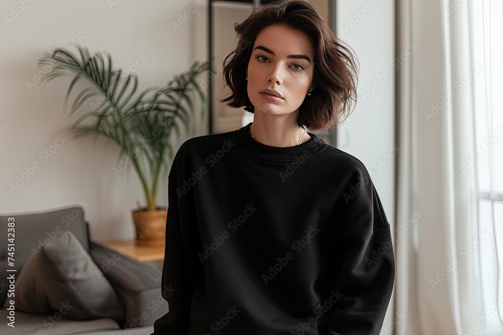 Cozy Chic: Woman's Sweater Mockup, Casual Elegance: Woman Wearing Sweater Mockup Cozy Chic: Woman's Sweater Mockup, Casual Elegance: Woman Wearing Sweater Mockup
