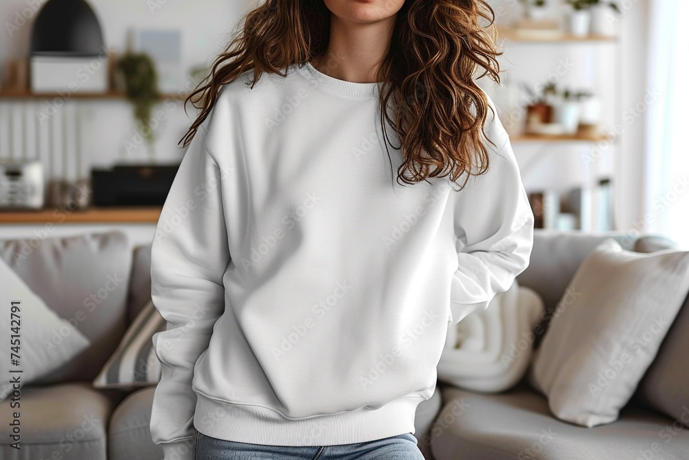 Cozy Chic: Woman's Sweater Mockup, Casual Elegance: Woman Wearing Sweater Mockup Cozy Chic: Woman's Sweater Mockup, Casual Elegance: Woman Wearing Sweater Mockup