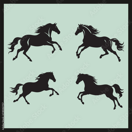 set of horses  Horse Gallop black Silhouette vector