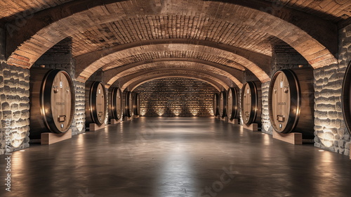 modern illuminated wine cellar with empty walls photo