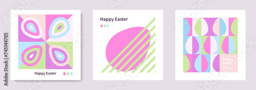 Photography Set of Happy Easter cards in modern minimalistic style with geometric shapes, eggs
