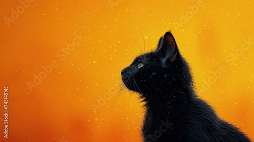 Czarny kot przed pomarańczowym tłem #745145145