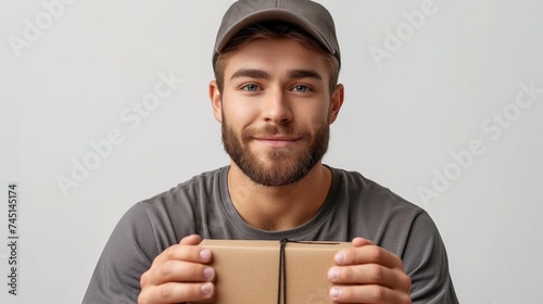 Mężczyzna trzymający karton przed twarzą