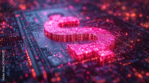 Bliskie zdjęcie różowego układu komputerowego z symbolem dolara