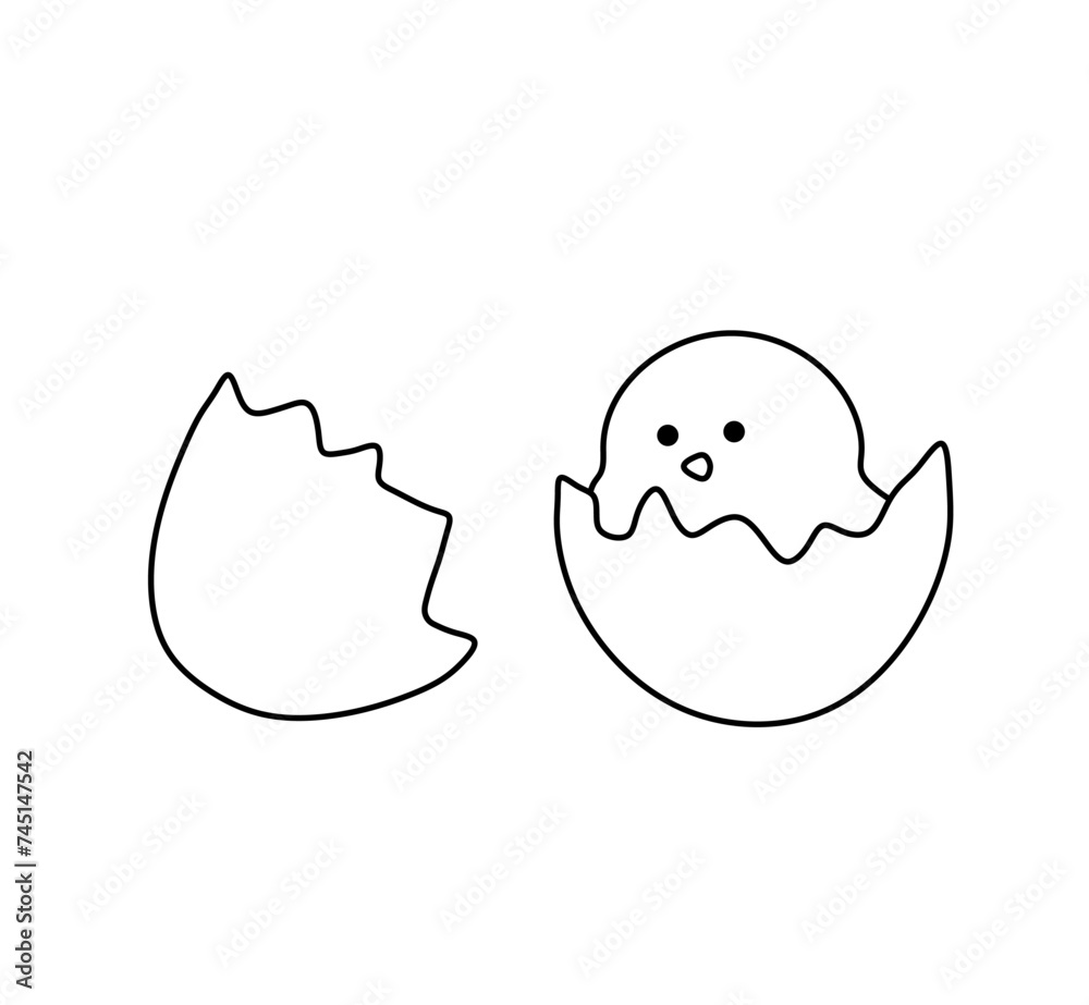 Vector isolated one single broken egg shell with nestling inside colorless black and white contour line easy drawing Vector isolated one single broken egg shell with nestling inside colorless black and white contour line easy drawing