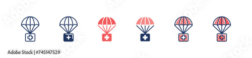 first aid medical box with parachute icon set emergency health care bag with cross symbol vector illustration for web and app