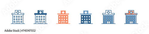 hospital clinic building icon set emergency icu medical building symbol vector illustration photo