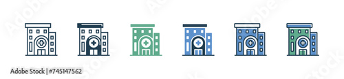 emergency hospital building icon set medical clinic icu architecture health care vector illustration 