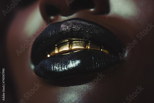 Woman with Black Lipstick and Gold Teeth (Grill)