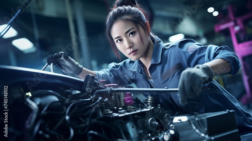 Asian woman working as a car mechanic, diversity concept, portrait