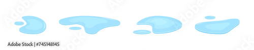 Set of blue water spills. Water puddle. Spilled liquid. Vector set.