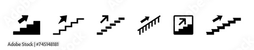 Set of stairs vector icons. Stairway up. Climb on stair. Arrow direction on staircase.