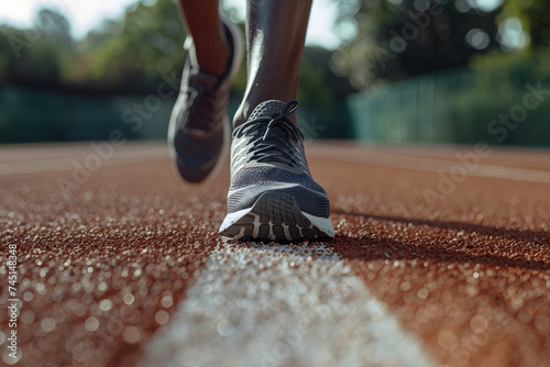 Exercise lifestyle Focus on running shoes on the treadmill, Action shots that capture movement and determination.