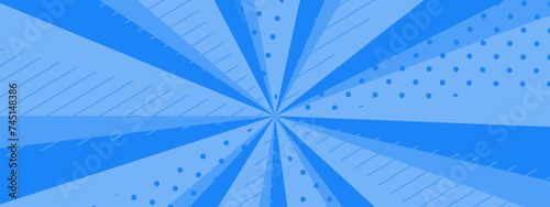 かわいいドットのサンバースト　青　水色・集中線・放射線　横　ワイド　横長