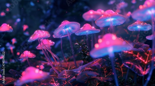 Bioluminescent, psychedelic, mushrooms background