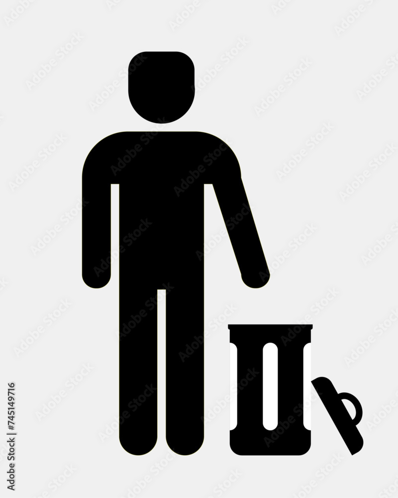 Trash icon with Tidy man symbol, do not litter icon, keep clean, dispose of carefully and thoughtfully symbol, Images with Copy Space, vertical, Individual Icon, Include people Trash icon with Tidy man symbol, do not litter icon, keep clean, dispose of carefully and thoughtfully symbol, Images with Copy Space, vertical, Individual Icon, Include people