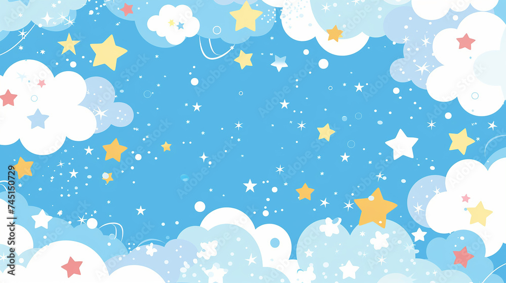 Cute blue sky background with clouds and stars. Vector illustration. Cute blue sky background with clouds and stars. Vector illustration.