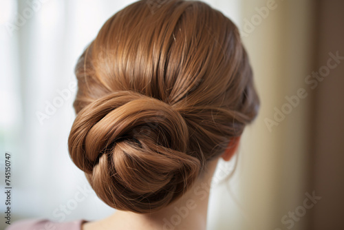 Back view of woman with hair styled in elegant bun