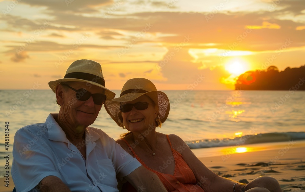Two people enjoying a serene beach sunset.