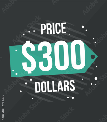 300 Dollars price. Vector for commercial sale with value in dollars  online business concept