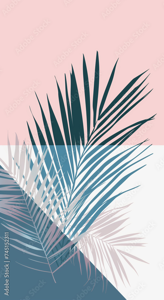 Fototapeta premium Palm Leaf Silhouette on Pink and Blue Gradient Background