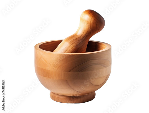 wood mortar and pestle on a transparent background