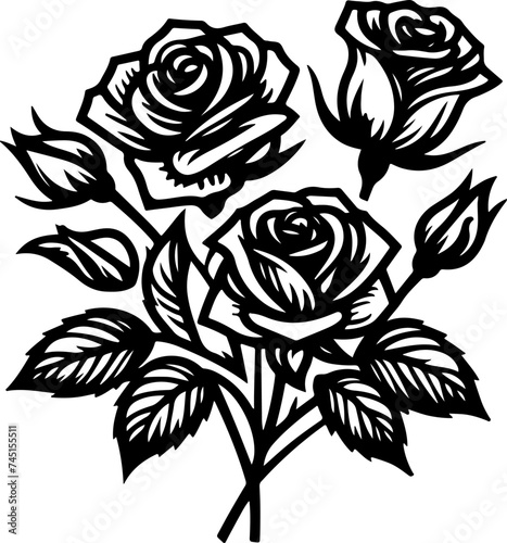 Roses black outline vector illustration minimalism style.