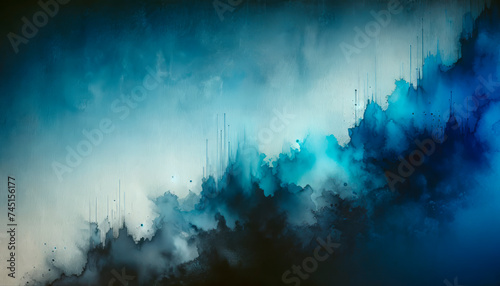 Blue abstract acrylic brush strokes with drip effect on canvas texture. Creativity concept. Generative AI