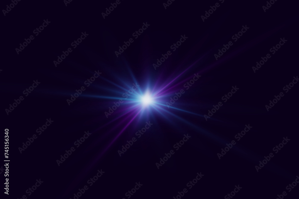 Bright effect of glare and light. Explosion of a star with rays of light.
