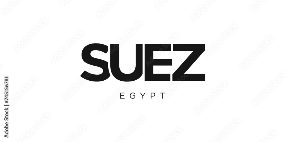 Suez in the Egypt emblem. The design features a geometric style, vector illustration with bold typography in a modern font. The graphic slogan lettering. Suez in the Egypt emblem. The design features a geometric style, vector illustration with bold typography in a modern font. The graphic slogan lettering.