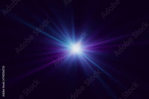 Bright effect of glare and light. Explosion of a star with rays of light. © DENYS