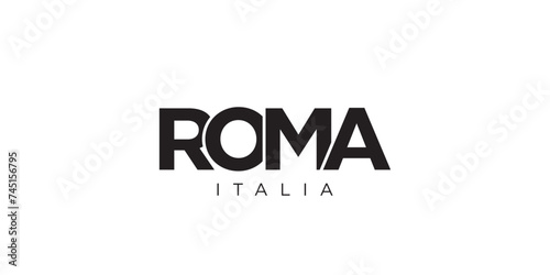 Roma in the Italia emblem. The design features a geometric style, vector illustration with bold typography in a modern font. The graphic slogan lettering.