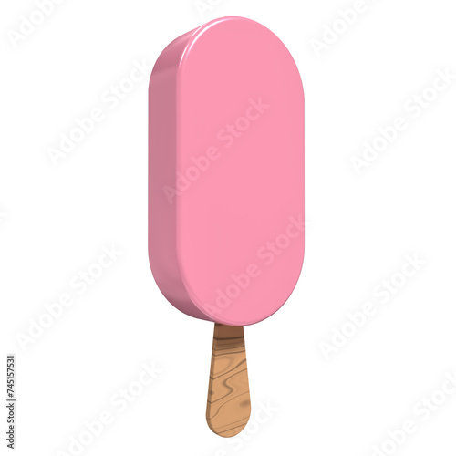 Strawberry ice cream bar. Ice cream dessert with a popsicle stick. Strawberry ice cream. 3D rendering