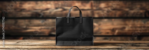 A mockup of a glossy black paper shopping bag in black. Ai generative