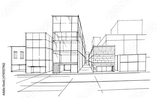 Drawing exterior and interior architectural lines. , Graphic assembly in architecture and interior design work. ,Sketch ideas for interior or exterior designs.
