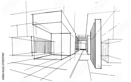 Drawing exterior and interior architectural lines. , Graphic assembly in architecture and interior design work. ,Sketch ideas for interior or exterior designs.