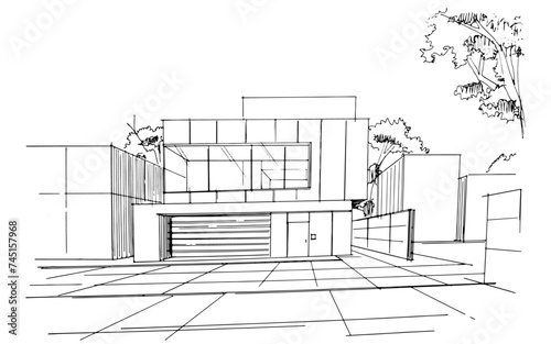 Drawing exterior and interior architectural lines. , Graphic assembly in architecture and interior design work. ,Sketch ideas for interior or exterior designs.