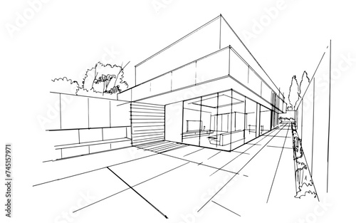 Drawing exterior and interior architectural lines. , Graphic assembly in architecture and interior design work. ,Sketch ideas for interior or exterior designs.