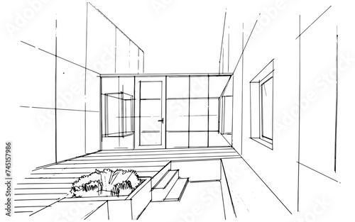 Drawing exterior and interior architectural lines. , Graphic assembly in architecture and interior design work. ,Sketch ideas for interior or exterior designs.