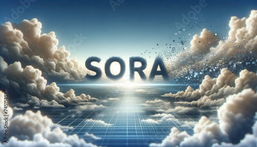 SORA Text Over Solar Panels and Cloudy Sky photo