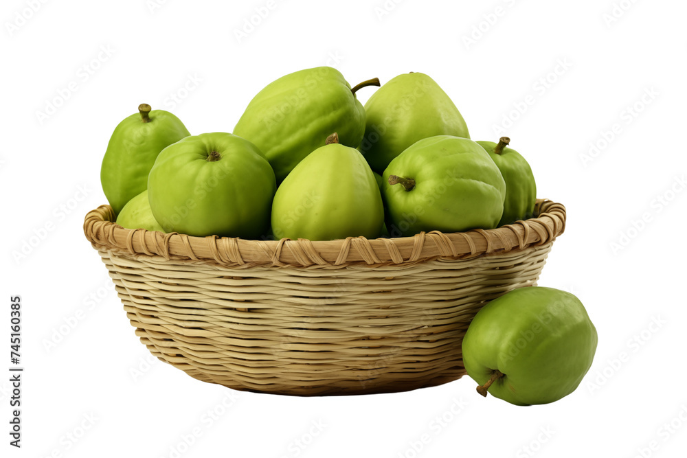 Green guava in a wicker basket isolated on transparent or white background, png Green guava in a wicker basket isolated on transparent or white background, png