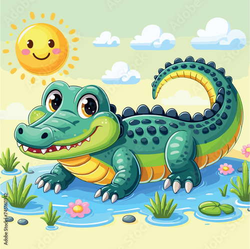 Cute Alligator Vector Cartoon illustration