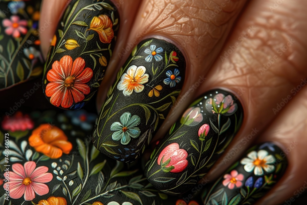 An in-depth look at spring-themed nail art featuring. Ai generative