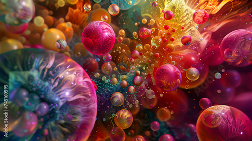 An immersive photograph showcasing a mesmerizing abstract composition of vibrant color balls, each one radiating with vivid hues and textures, captured with breathtaking clarity in high definition © Muhammad