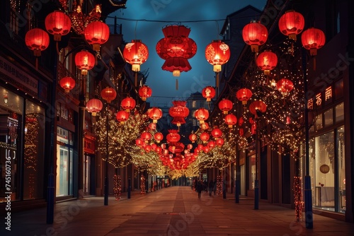 Chinese New Year lantern decoration made of red paper. Ai generative