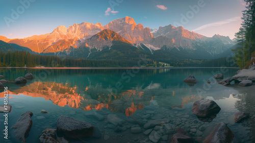 Serene Dawn at Eibsee Lake with Zugspitze Mountain Reflections.