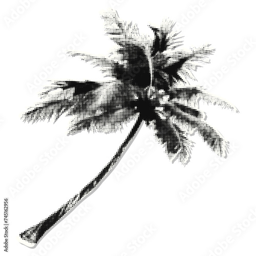 Palm tree halftone element for collage. Grunge cut out of a magazine dotted summer sticker. Trendy modern retro vector illustration isolated on transparent background