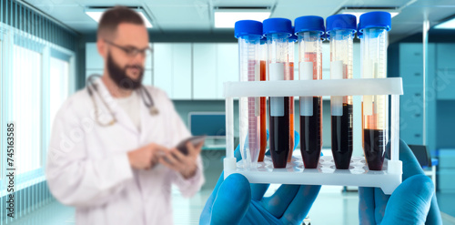 Plastic tubes with blood. B...